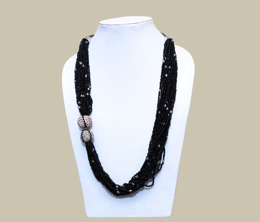 28 row black silver glass bead necklace