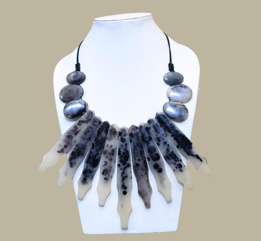 2 row black with wax cord natural resin necklace