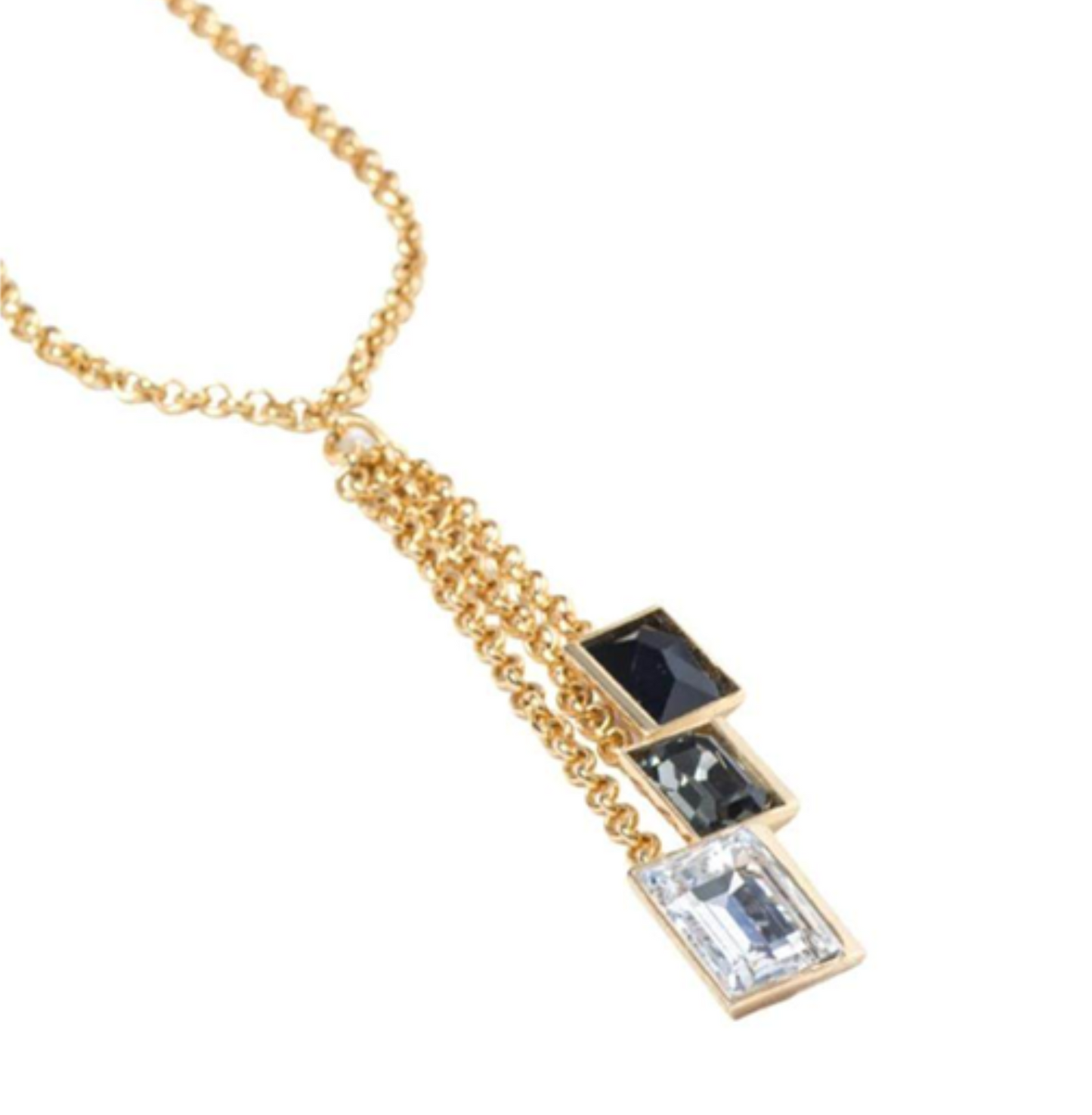 3 Stone Swarovski Stone Necklace in Square shape in Multi Colors.