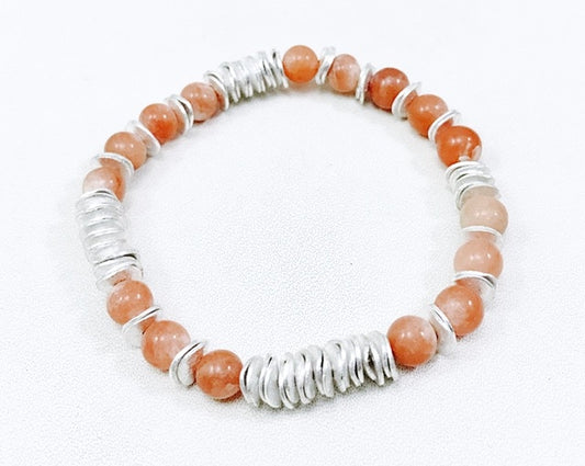 Camel stone bead with silver disc bracelet