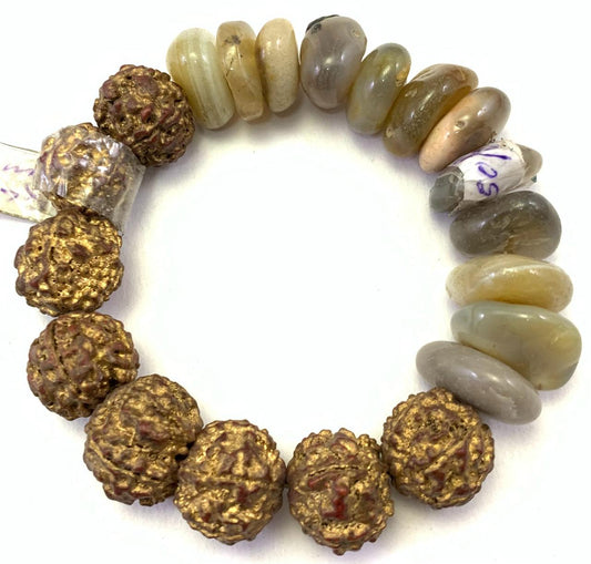 A/gold rudraksha/stone bead bracelet