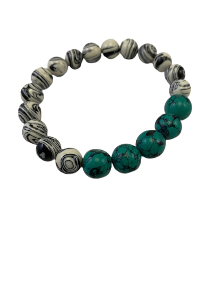 Green/black/white glass bead bracelet