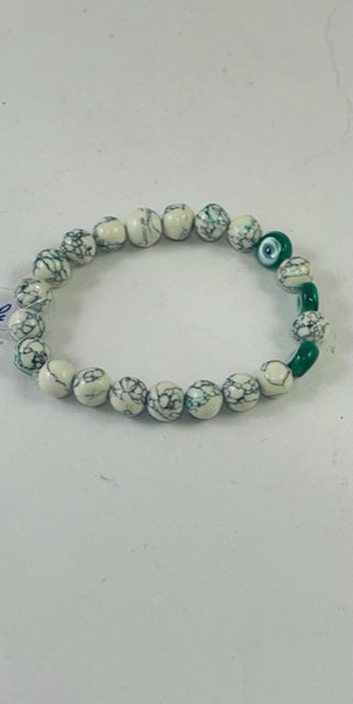 White/green eye glass bracelet