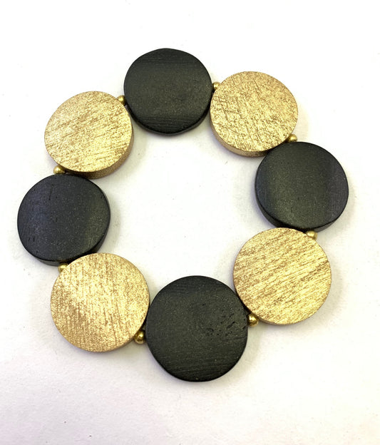 Black Gold Wooden Bead Bracelet