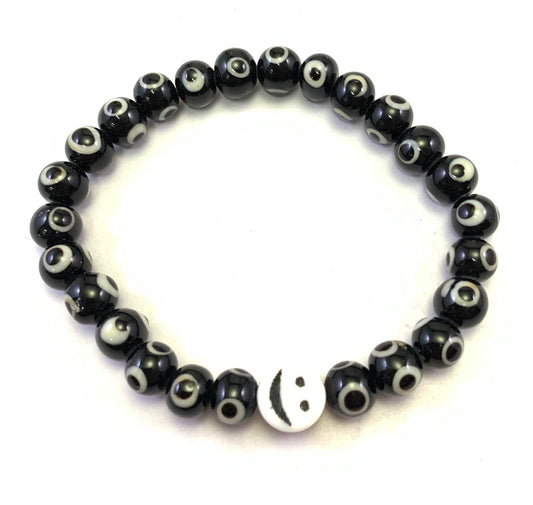 White eye glass bead bracelet with different colors