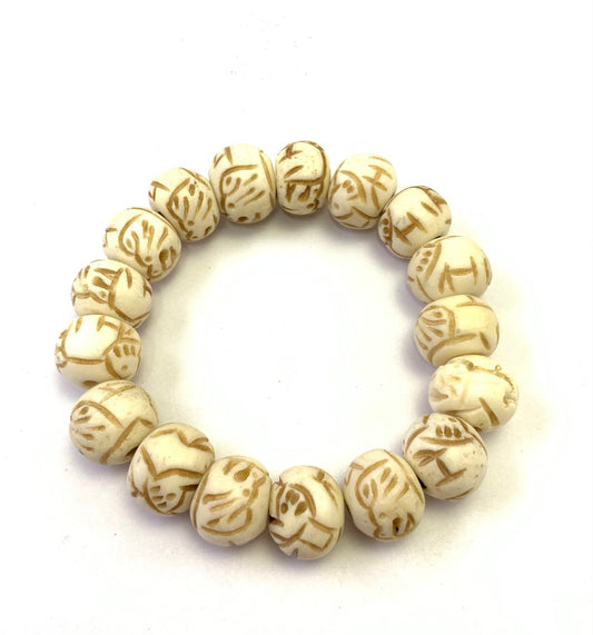 White carving bone bead bracelet