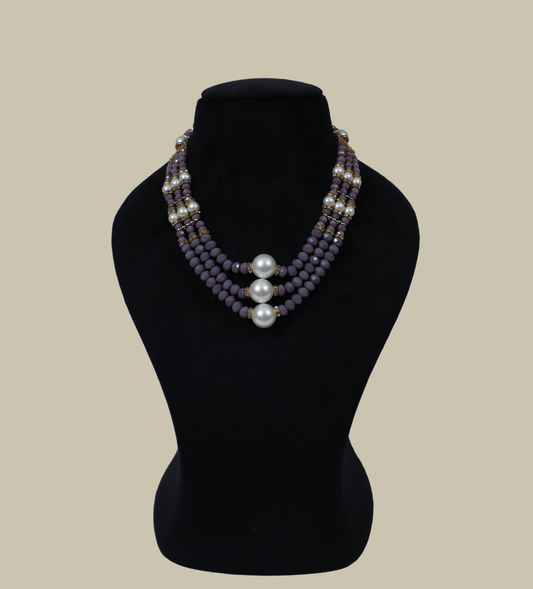 3 row glass plastic pearl bead necklace
