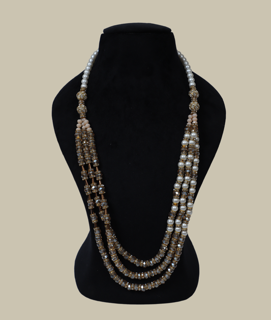 3 row glass and plastic pearl bead multi necklace
