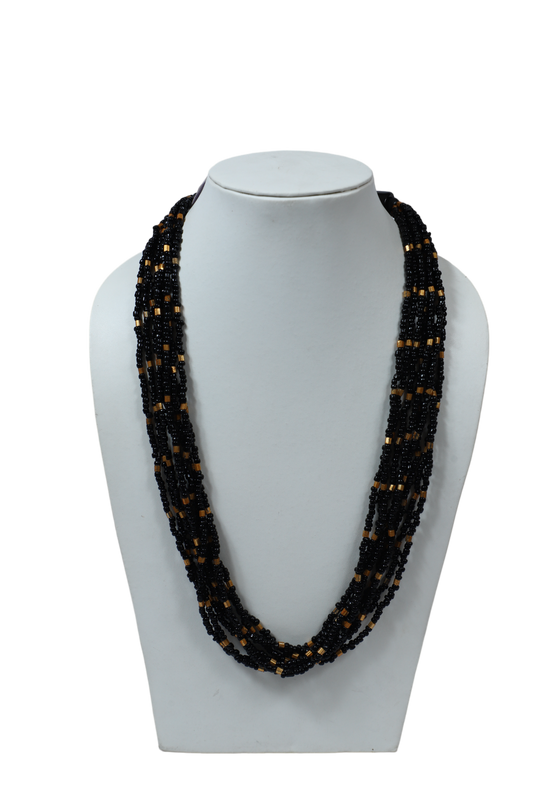 Black And Golden Seed Bead Necklace