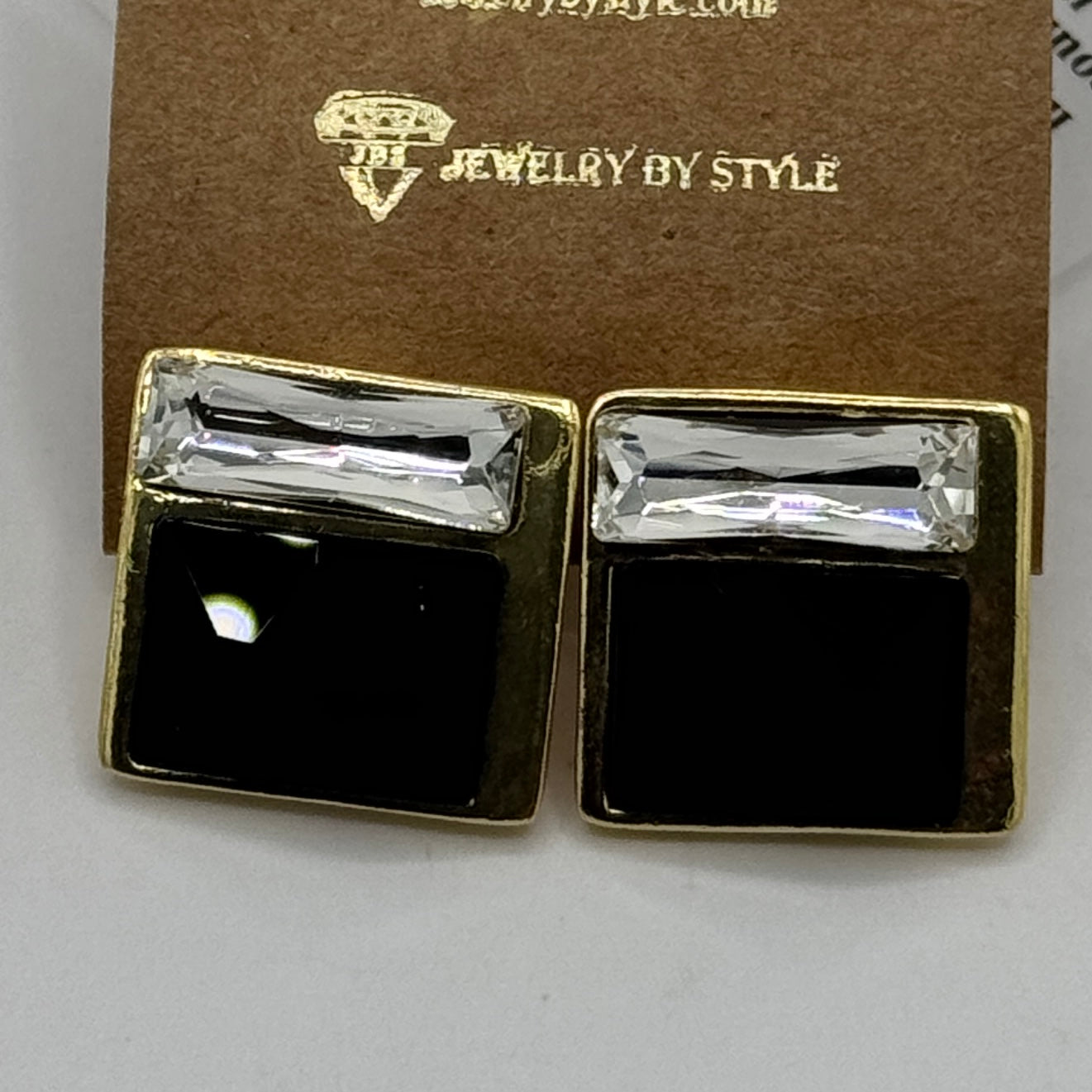 Crystal Brass 2-Stone Earrings in Jet & Crystal with Light Gold Finish