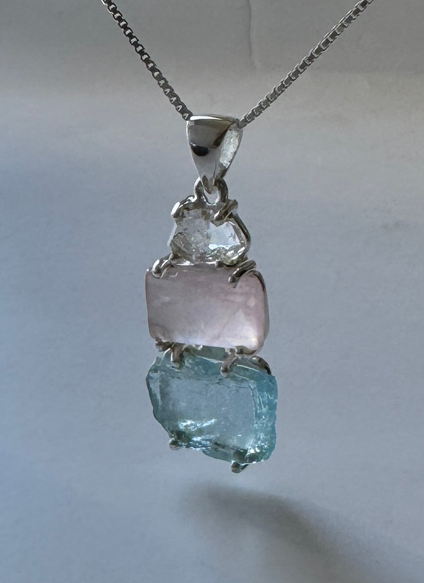 Pakimer Diamond Rose Quartz Pendant