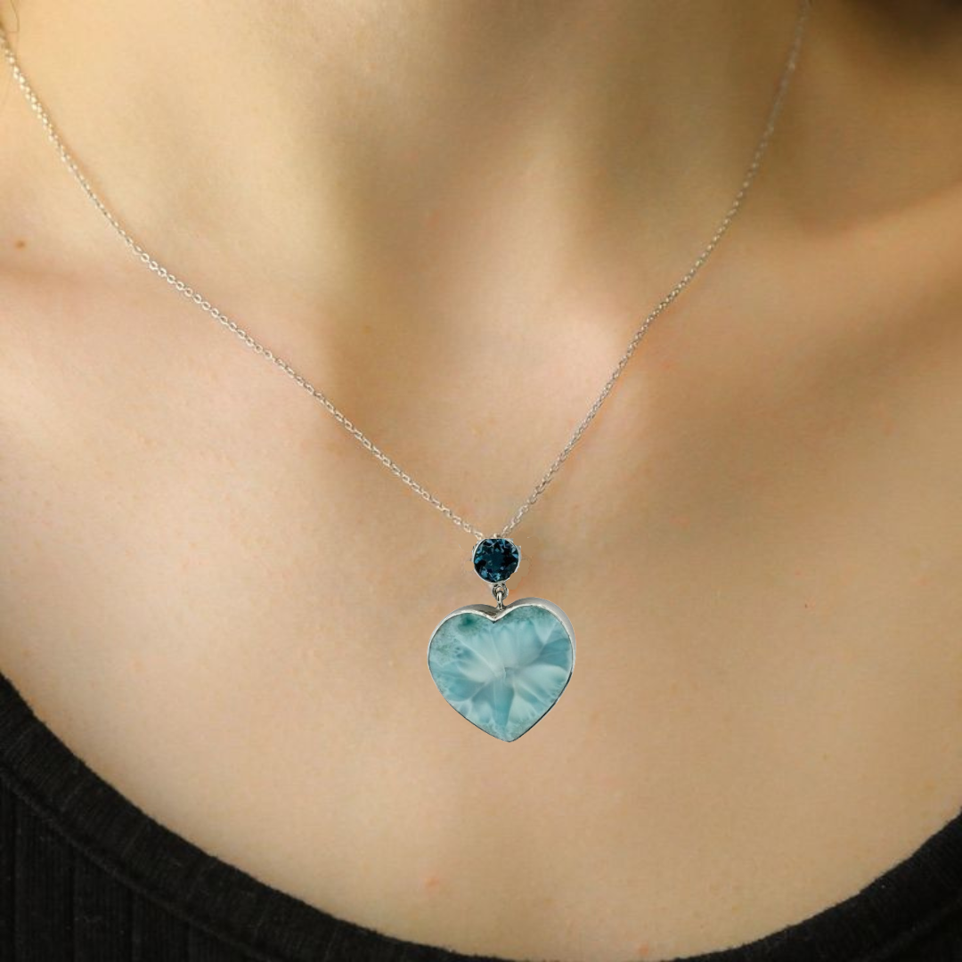 Heart Shaped Larimar Stone Pendant-London Topaz