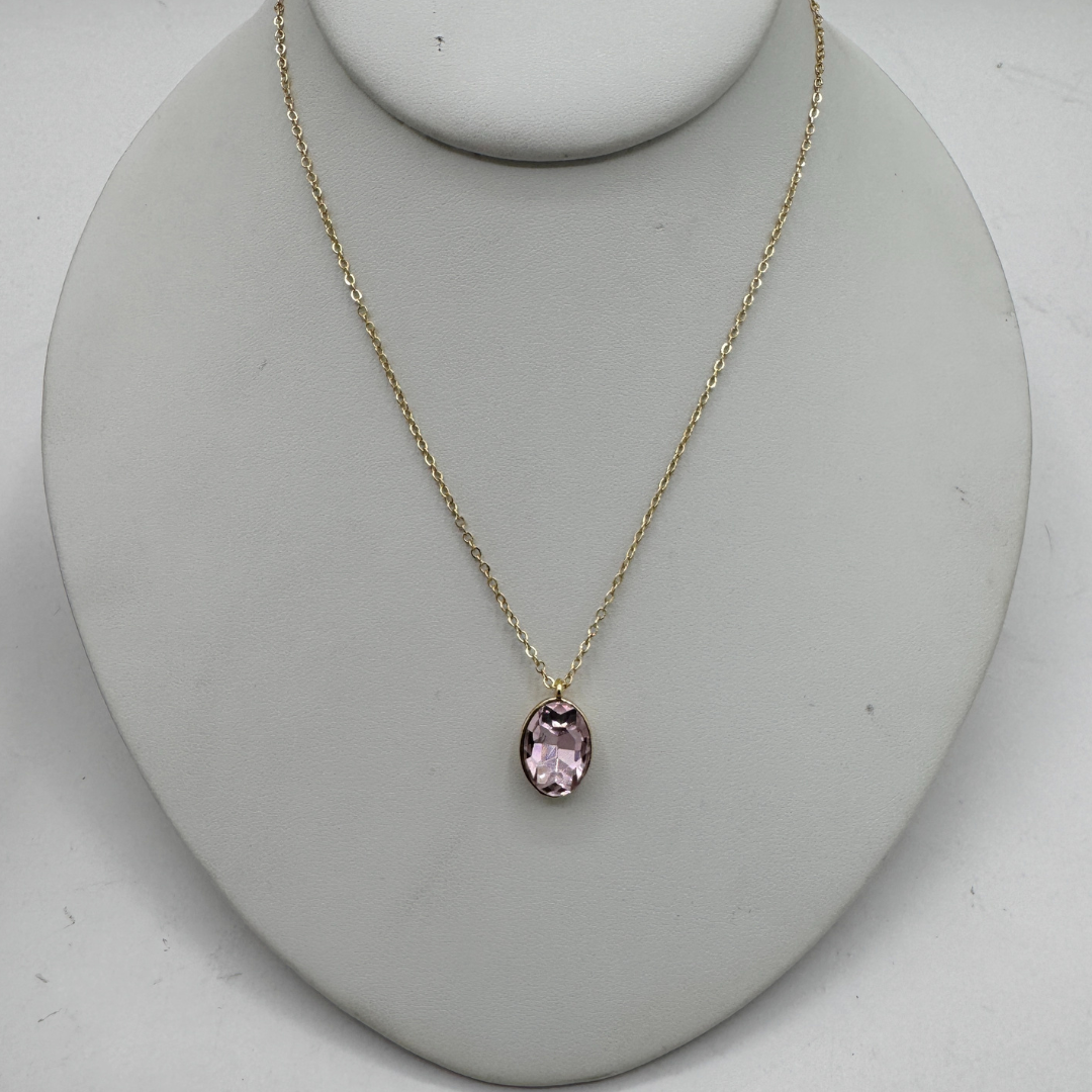 Swarovski Rose Crystal Pendant Necklace with Fine Brass Chain in Light Gold Finish