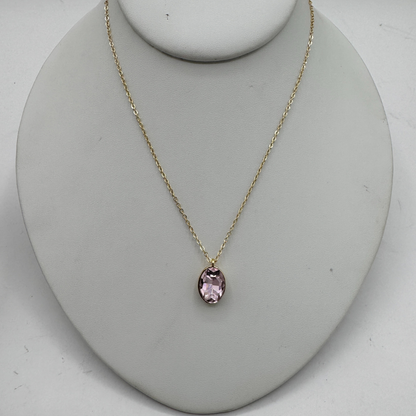 Swarovski Rose Crystal Pendant Necklace with Fine Brass Chain in Light Gold Finish