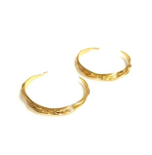 Brass Hoop Melted Effect Hoop Earrings in 18K Gold Finish