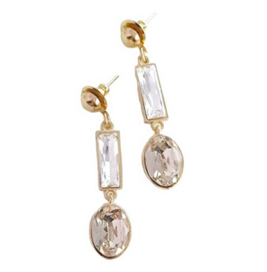 4-Stone Swarovski Crystal Brass Metal Earrings in Light Gold Finish