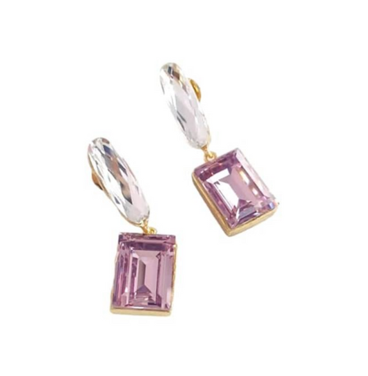 Swarovski Pink Crystal 4-Stone Statement Earrings in Light Gold Finish