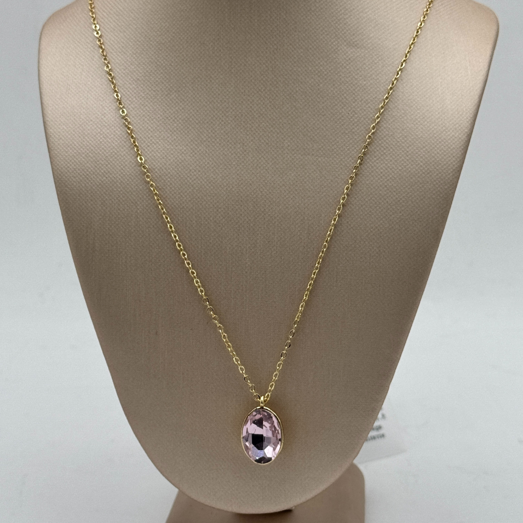 Swarovski Rose Crystal Pendant Necklace with Fine Brass Chain in Light Gold Finish