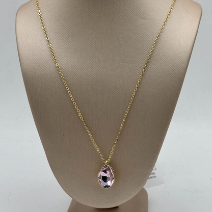 Swarovski Rose Crystal Pendant Necklace with Fine Brass Chain in Light Gold Finish