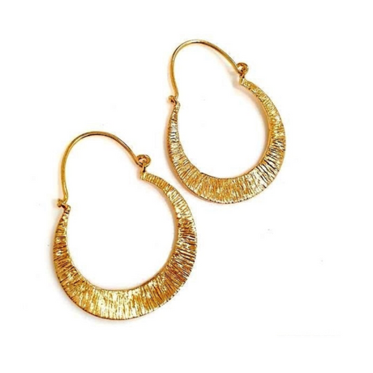 Textured Brass Metal Hoop Earrings in 18K Gold Finish