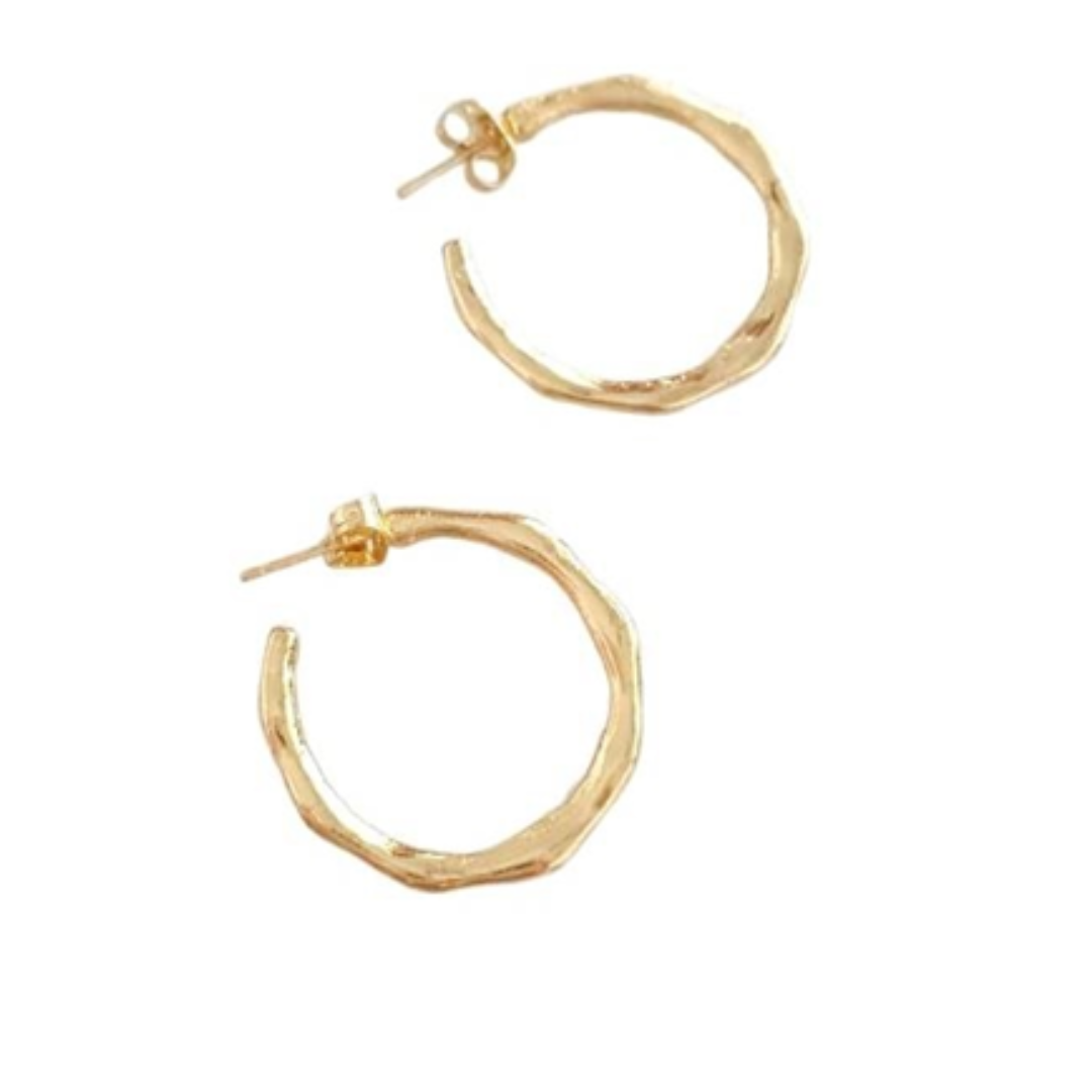 Bamboo Brass Metal Hoop Earrings in 18K Gold Finish