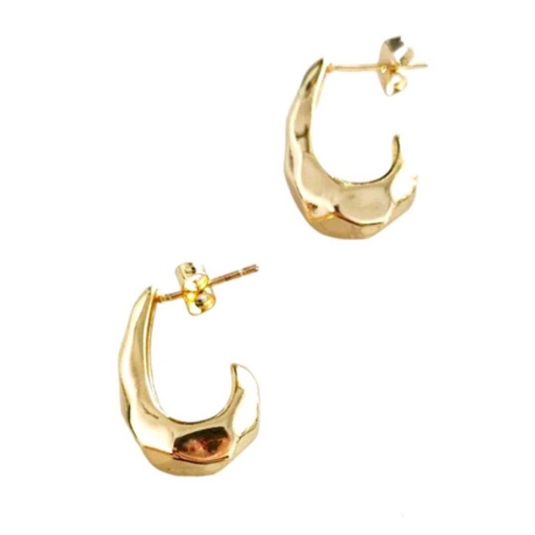 Brass Metal Organic Textured Hammer Drop  Earring in 18K Gold Finish