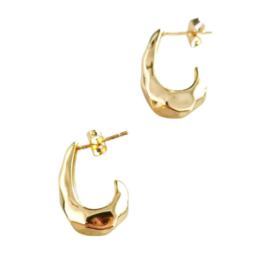 Brass Metal Organic Textured Hammer Drop  Earring in 18K Gold Finish