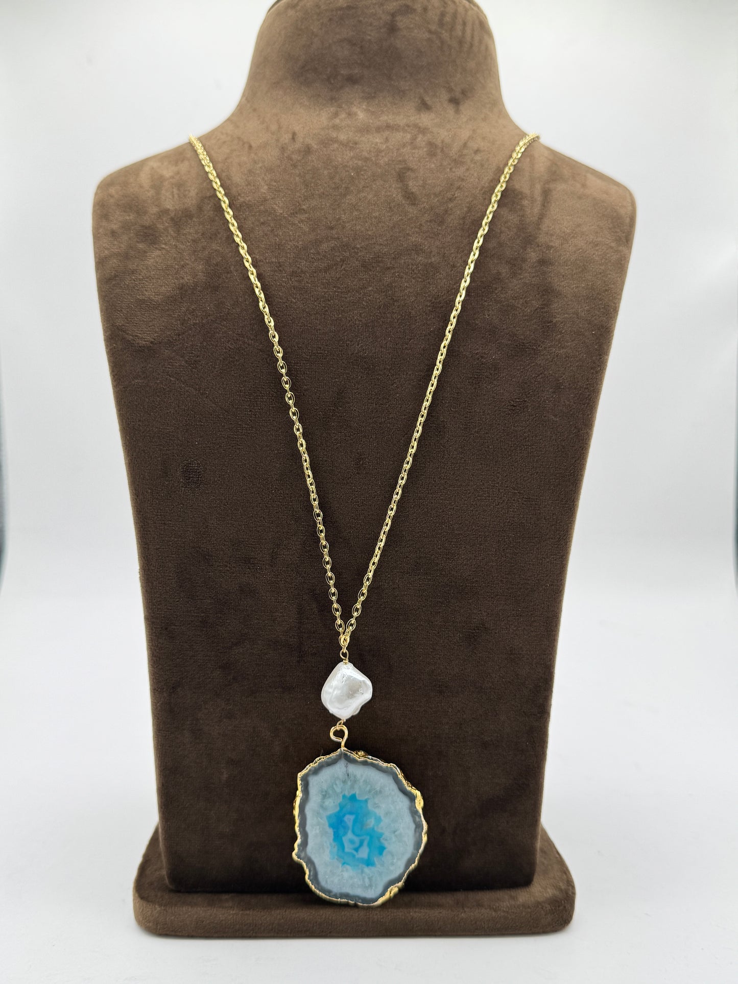 Turquoise Stone Multi-Row Twisted Necklace in Gold Finish