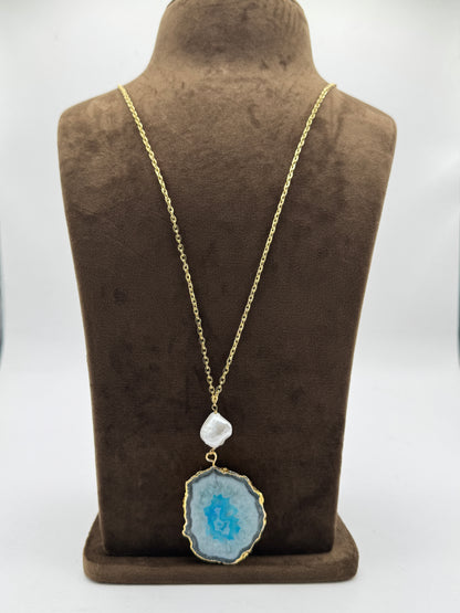 Turquoise Stone Multi-Row Twisted Necklace in Gold Finish