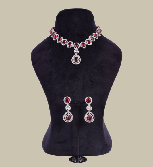 Zircon Necklace adorned with semi-precious and ruby-colored stones