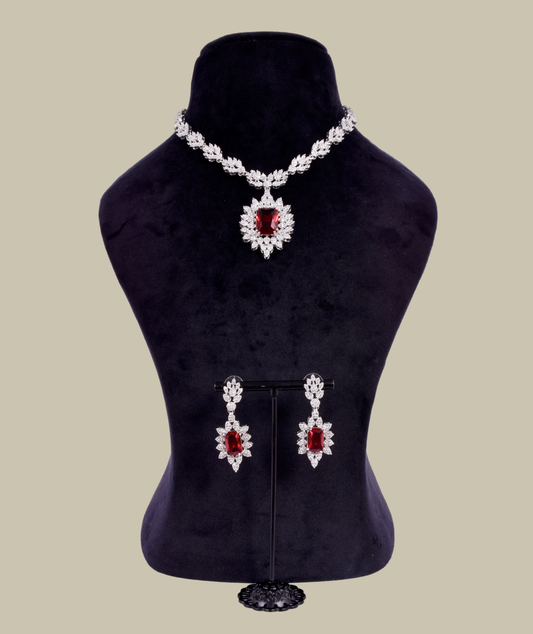 AD Necklace with Semi - precious stone and matching earrings
