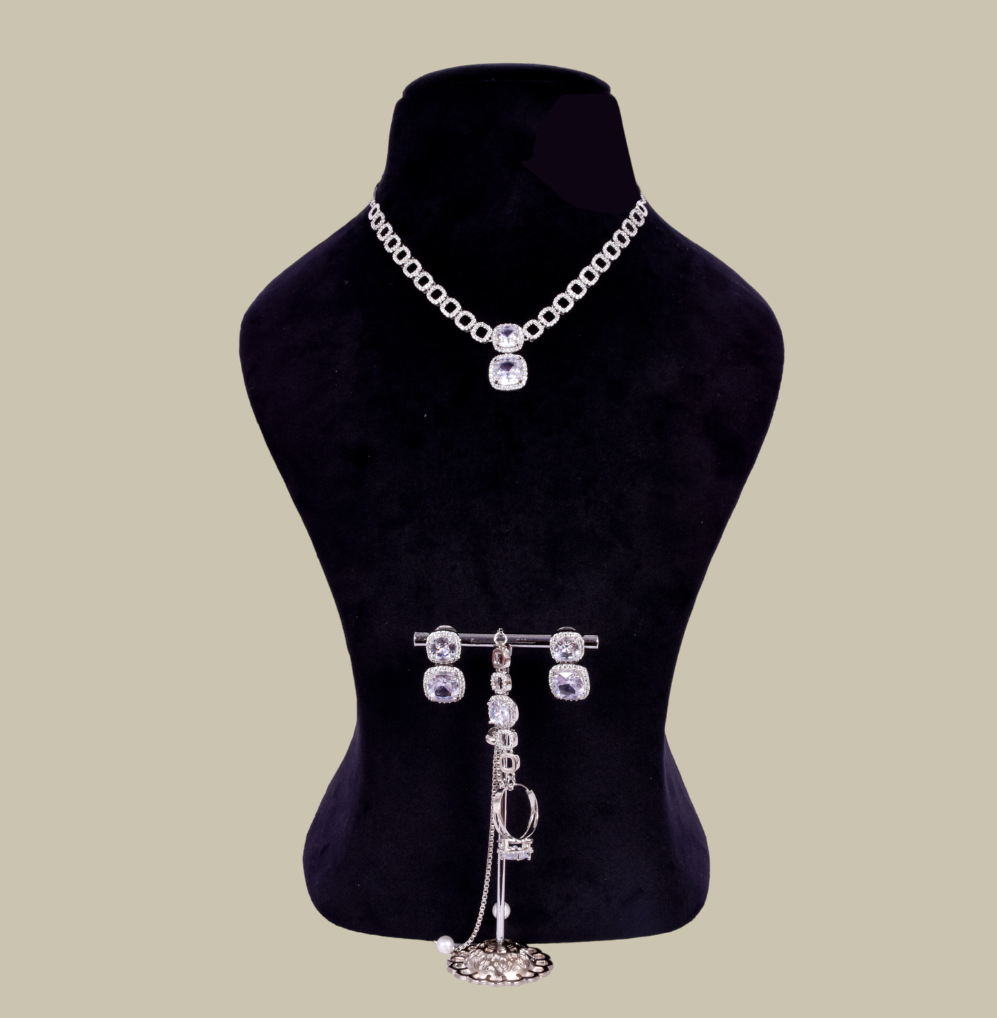 American Diamond Necklace With Ring And Bracelet