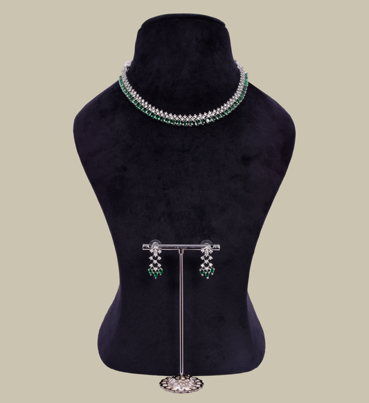 AD Necklace with Semi - precious stone and matching earrings