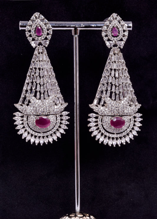 Ruby AD Earrings With Small Zircon White Stones