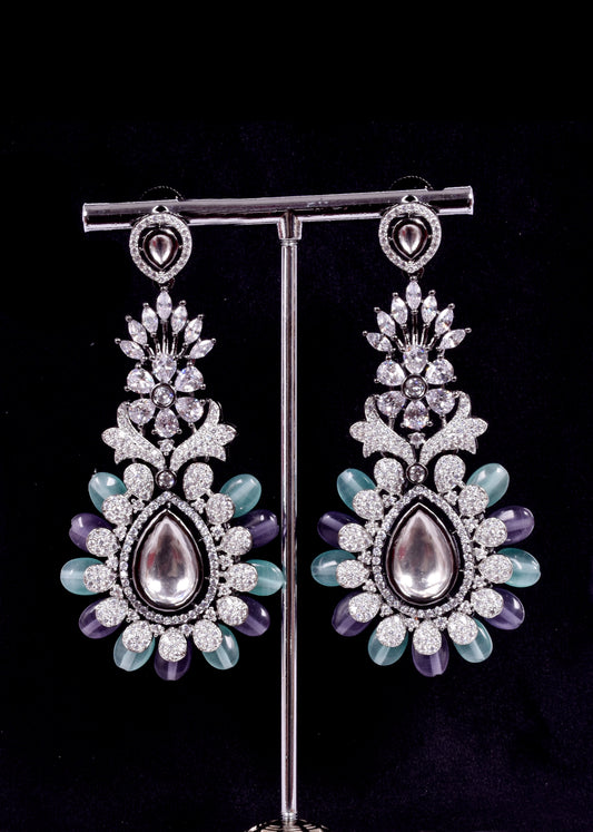 Long earrings with semi precious and zircon stones