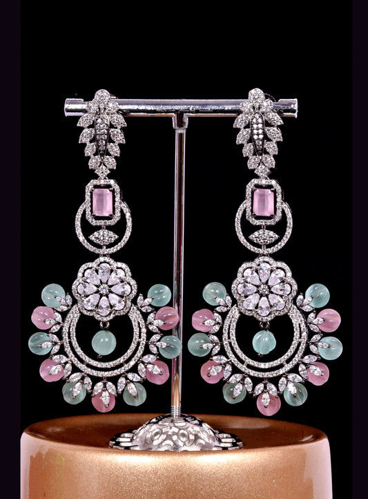 Long earrings with semi precious and zircon stones