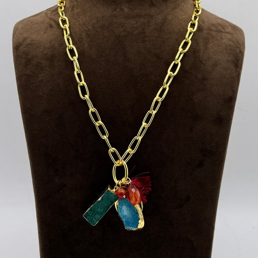 Multi-Agate Charm Necklace 