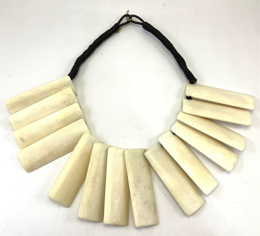 White Bone Patti Leather Necklace