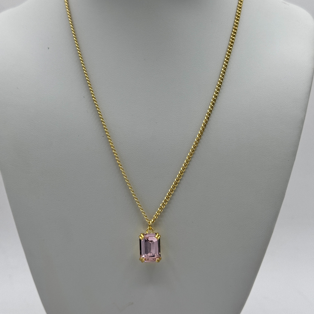 Swarovski Crystal Pendant Necklace in Lt Gold Finish with Delicate Fine Brass Chain