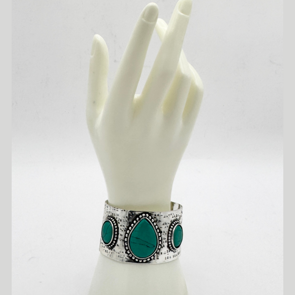 Large Turquoise Agate Cuff Bracelet in Antique Silver Finish