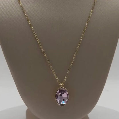 Swarovski Rose Crystal Pendant Necklace with Fine Brass Chain in Light Gold Finish